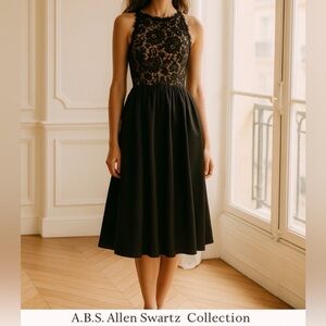 A.B.S. Allen Swartz Collection Lace Floral Bodice with Flare Skirting Dress